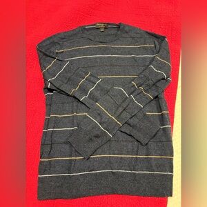 Banana Republic Men's Crewneck Sweater - Dark Gray with Yellow and White Stripes
